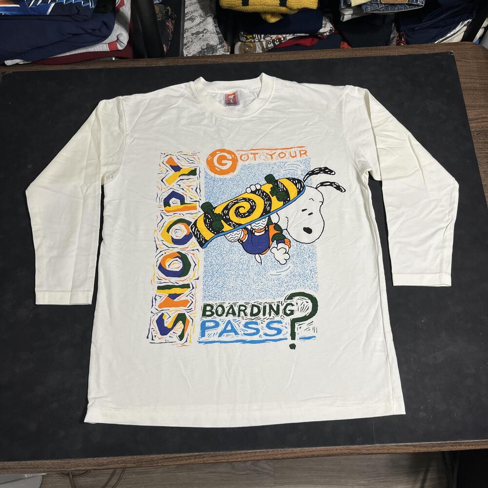 Snoopy Vintage 90s Boarding Pass Shirt Men Surfboard Japan Sleeve Peanuts Skate